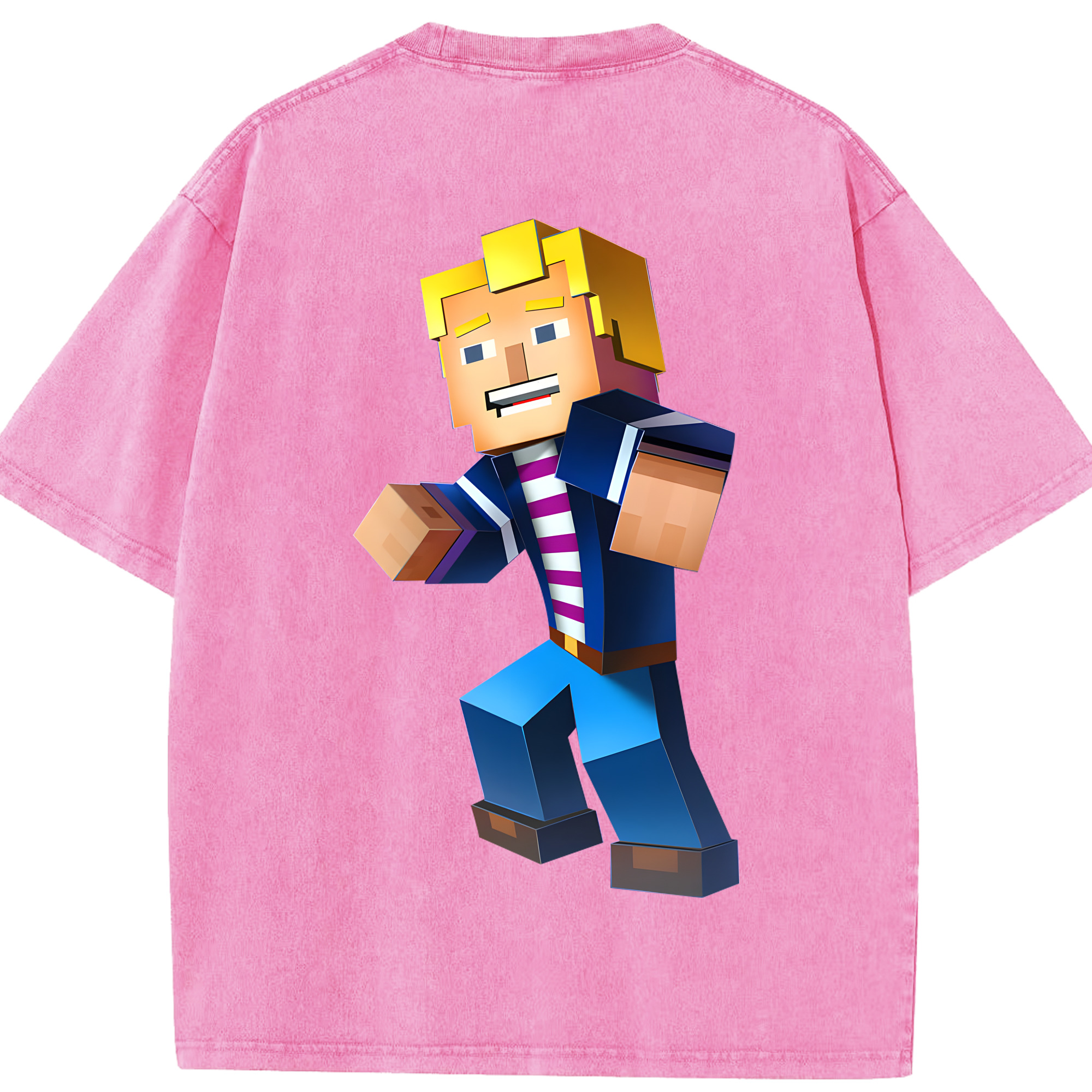 （画像用） マインクラフト ブロックの世界 Minecraft MC Block world 綿100% ヴィンテージ風 半袖Tシャツ（背面プリント）